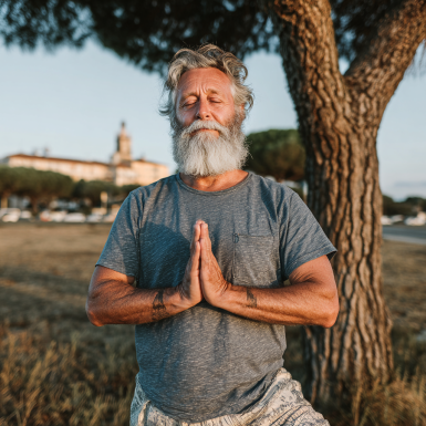 Група літніх людей на заняттях йоги